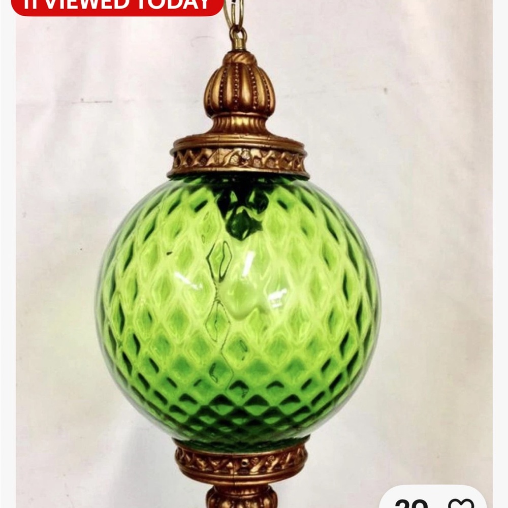 Green Glass Hanging Ornament with Gold Finish Cap